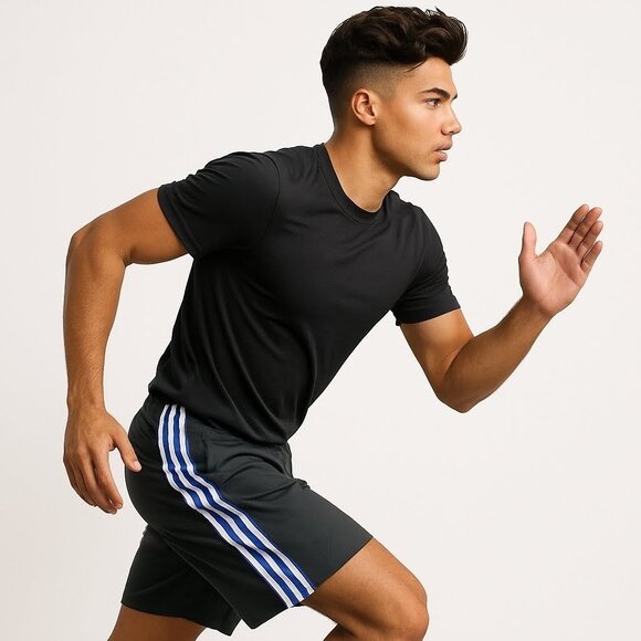 Adidas Men's Shorts Black Purple Sz M Side Classic 3 Stripe Runners Mesh Lined - Picture 1 of 12